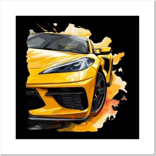 Accelerate Yellow C8 Corvette Graphic Big and Bold on Front and Back of T shirt Supercar Racecar Posters and Art